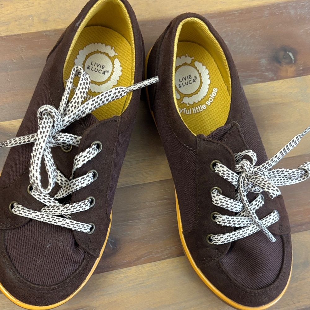 Livie & Luca Chocolate Sneakers with Mustard Soles